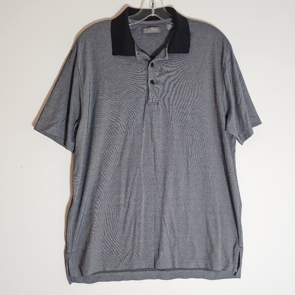 Daniel Cremieux Polo Shirt Mens Large Gray Black Geometric Signature Collection